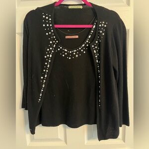 Velvet rhinestone and cashmere combo twinset
